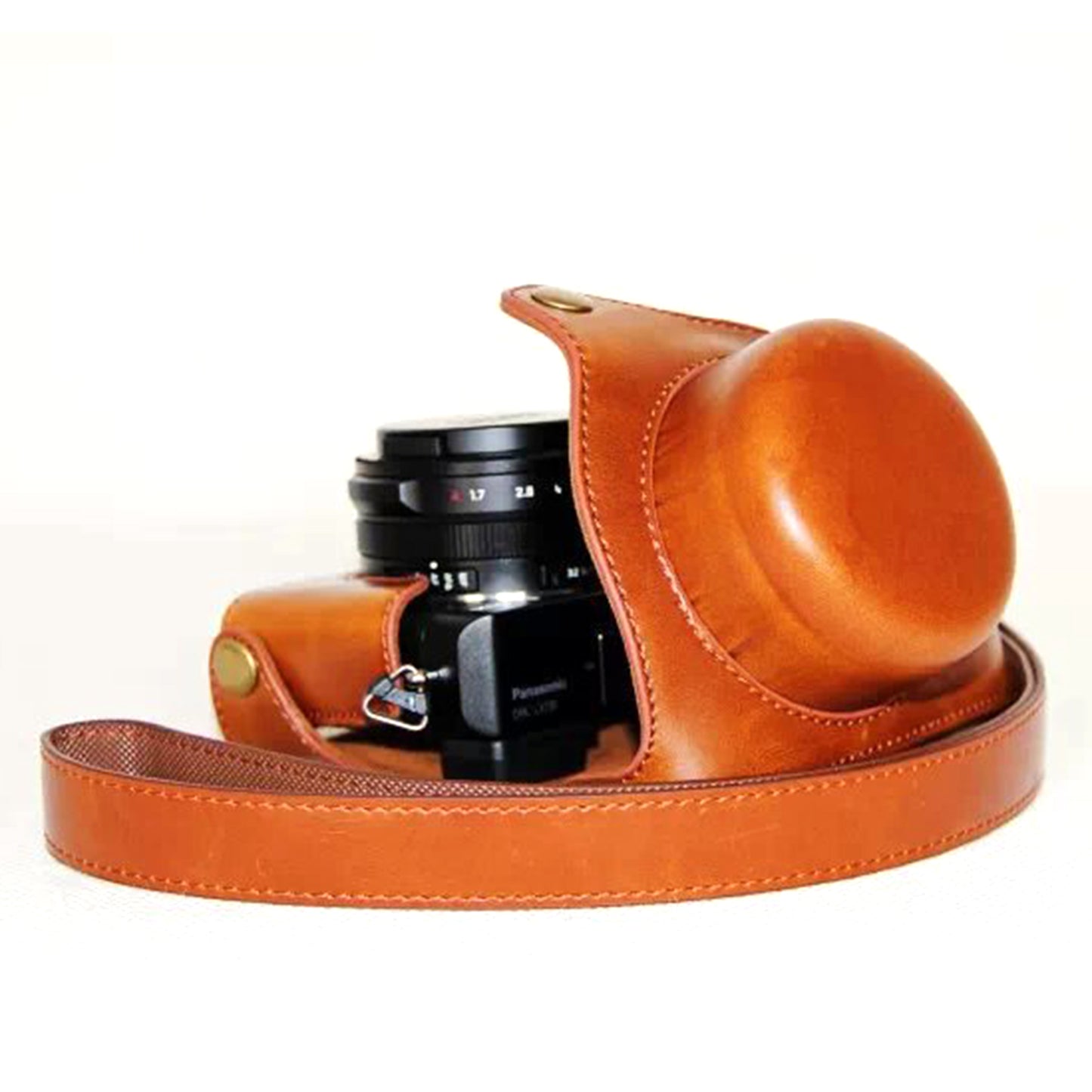 PU Leather Camera Bag Protective Cover with Strap for Panasonic LX100 - Brown