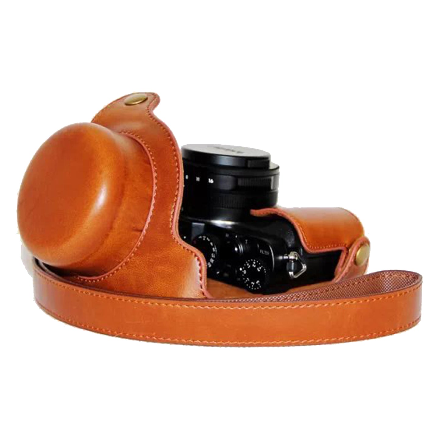 PU Leather Camera Bag Protective Cover with Strap for Panasonic LX100 - Brown