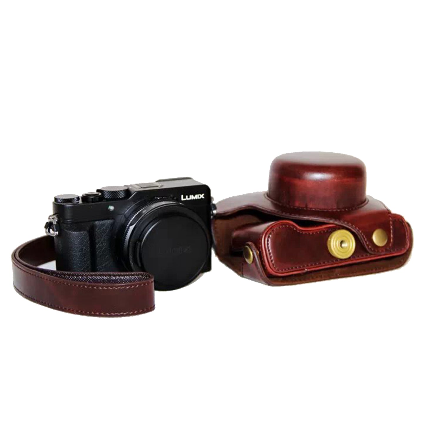 PU Leather Camera Bag Protective Shell with Strap for Panasonic LX100 - Coffee