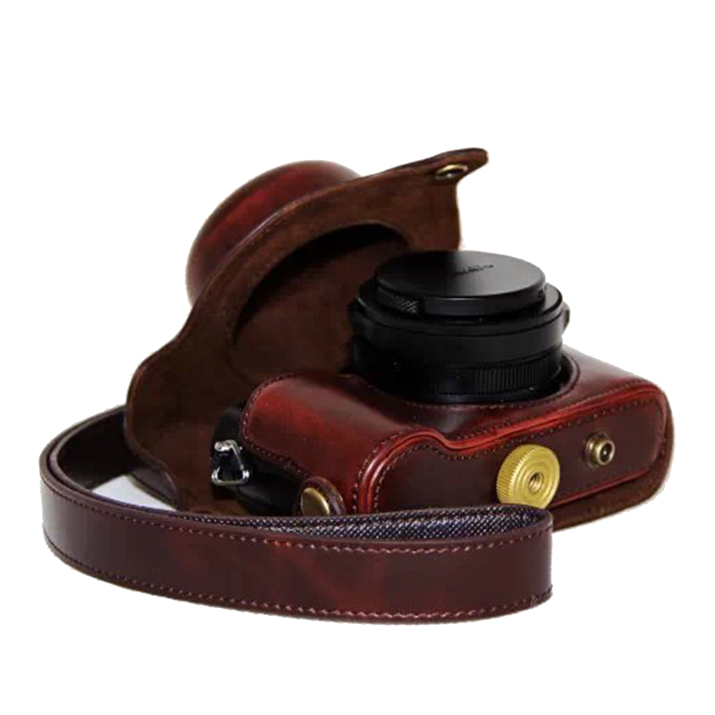 PU Leather Camera Bag Protective Shell with Strap for Panasonic LX100 - Coffee