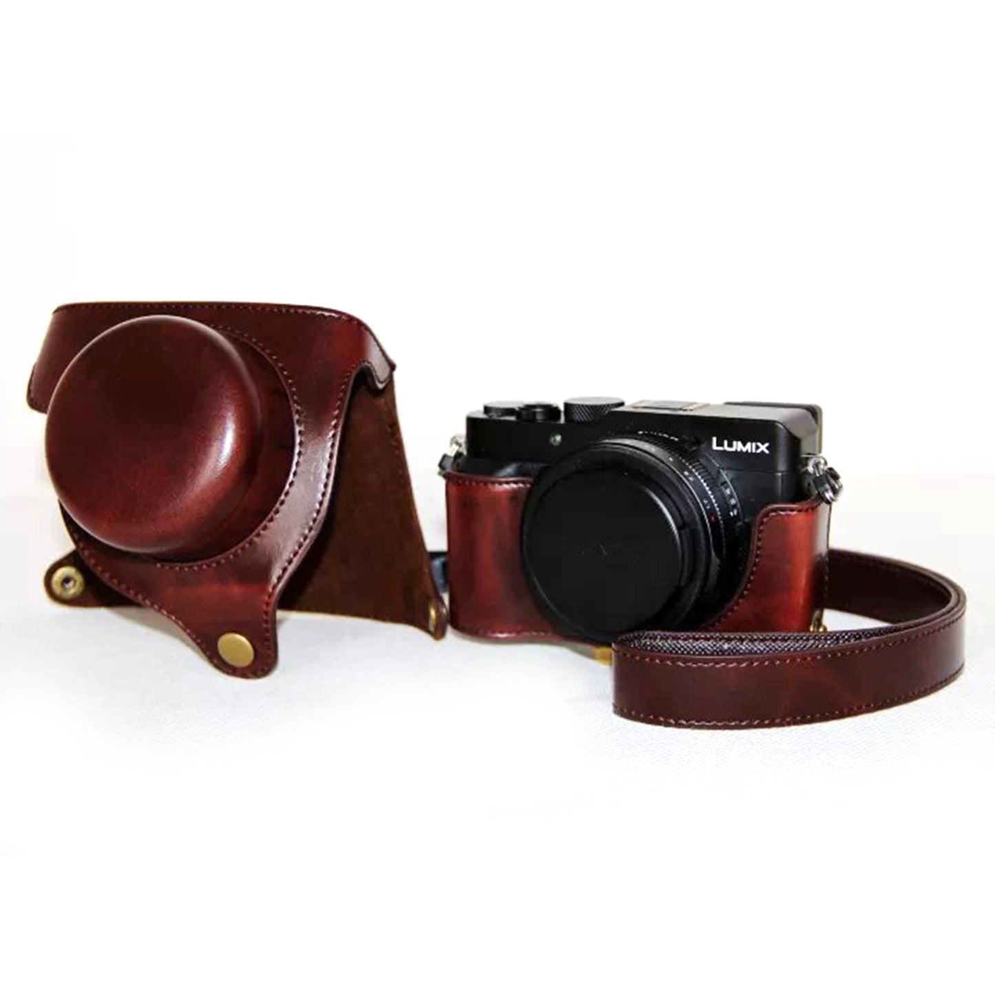 PU Leather Camera Bag Protective Shell with Strap for Panasonic LX100 - Coffee