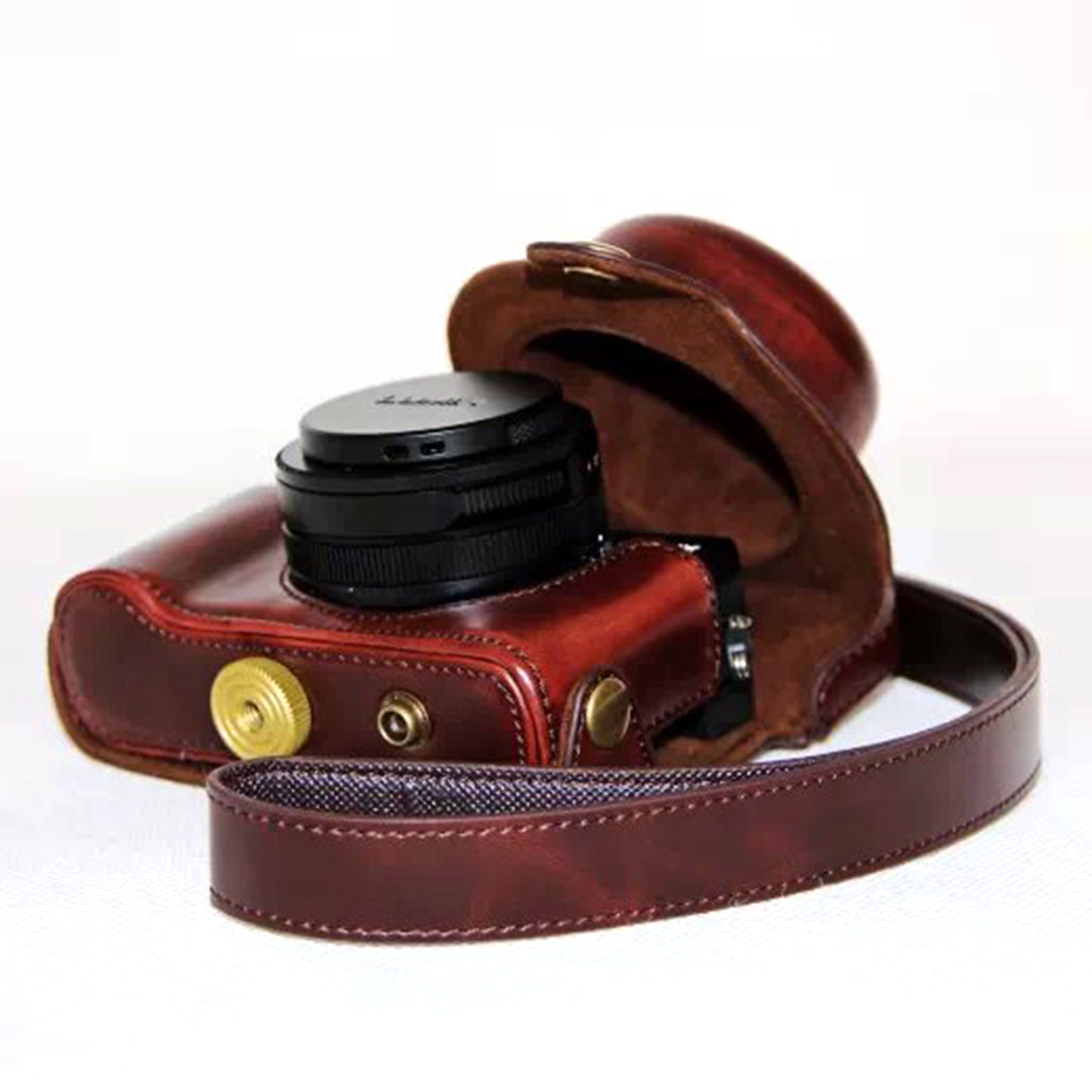 PU Leather Camera Bag Protective Shell with Strap for Panasonic LX100 - Coffee