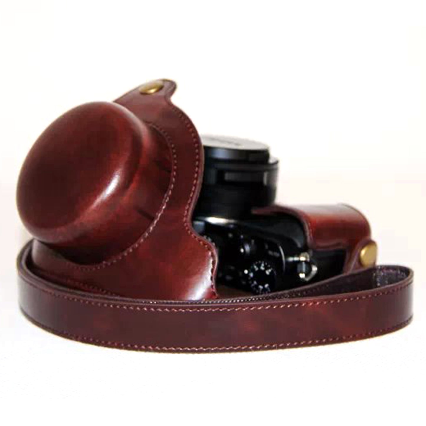 PU Leather Camera Bag Protective Shell with Strap for Panasonic LX100 - Coffee