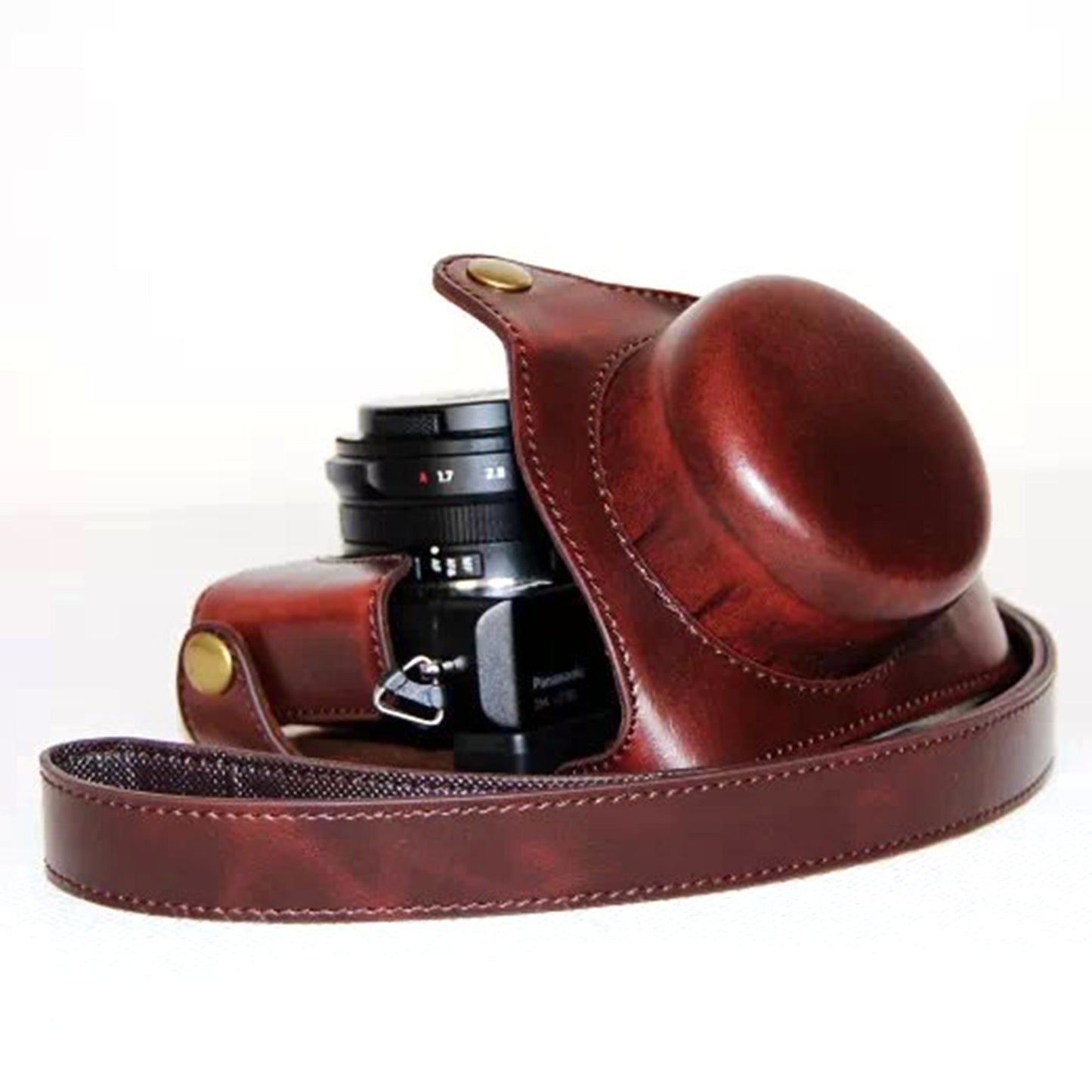 PU Leather Camera Bag Protective Shell with Strap for Panasonic LX100 - Coffee