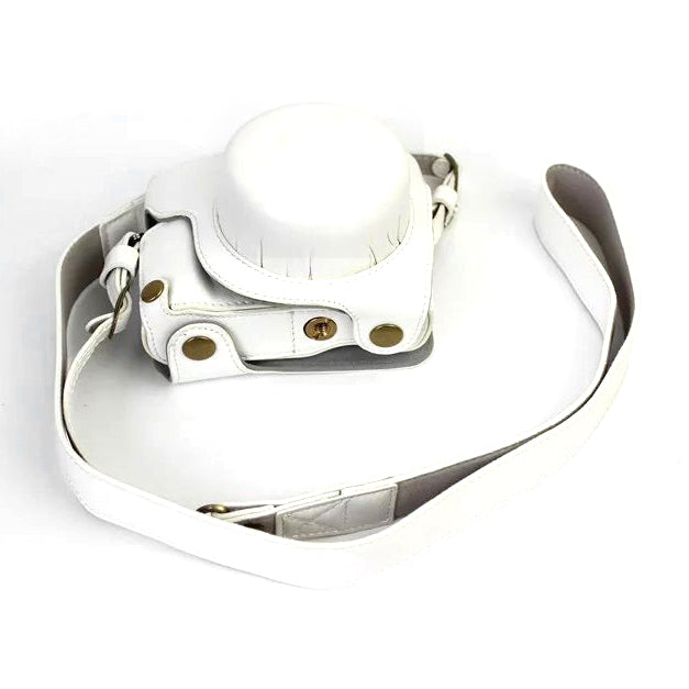PU Leather Camera Protective Cover + Strap for Panasonic DMC-GF8/GF7 - White