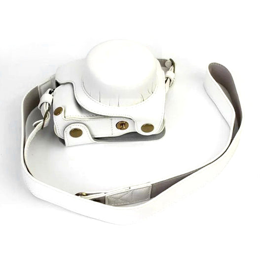 PU Leather Camera Protective Cover + Strap for Panasonic DMC-GF8/GF7 - White