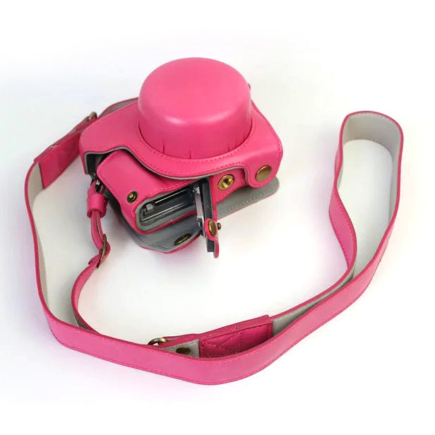 PU Leather Camera Protective Shell + Strap for Panasonic DMC-GF8/GF7 - Rose
