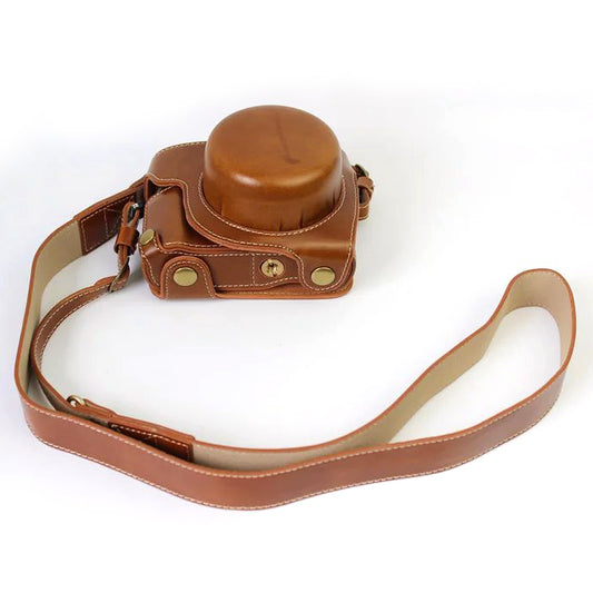 PU Leather Camera Protective Bag + Strap for Panasonic DMC-GF8/GF7 - Brown