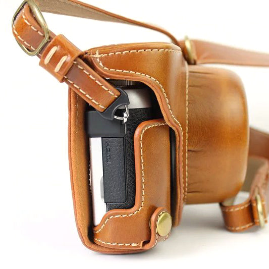 PU Leather Camera Protective Bag + Strap for Panasonic DMC-GF8/GF7 - Brown