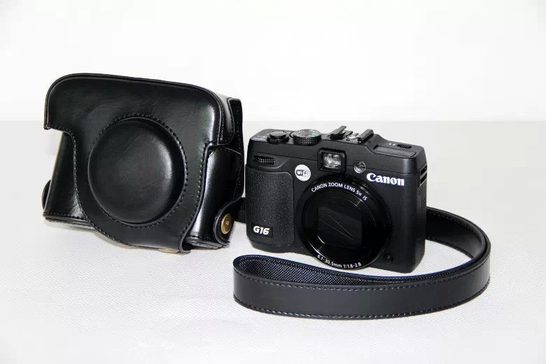 PU Leather Camera Protective Case Bag with Shoulder Strap for Canon PowerShot G15/G16 - Black