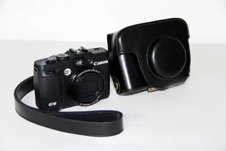 PU Leather Camera Protective Case Bag with Shoulder Strap for Canon PowerShot G15/G16 - Black