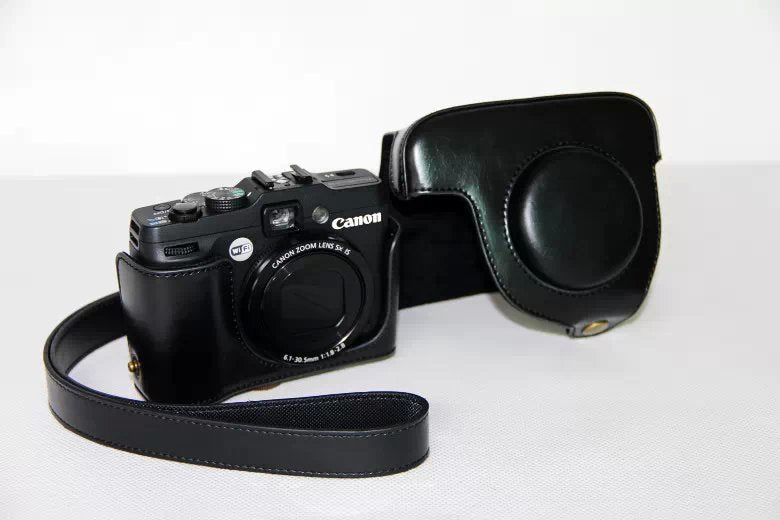 PU Leather Camera Protective Case Bag with Shoulder Strap for Canon PowerShot G15/G16 - Black