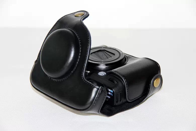 PU Leather Camera Protective Case Bag with Shoulder Strap for Canon PowerShot G15/G16 - Black