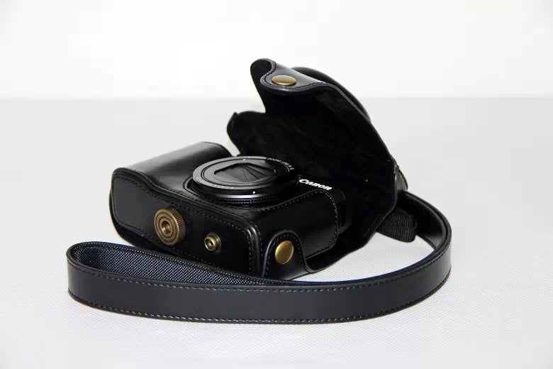 PU Leather Camera Protective Case Bag with Shoulder Strap for Canon PowerShot G15/G16 - Black