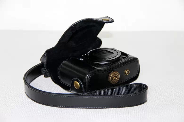 PU Leather Camera Protective Case Bag with Shoulder Strap for Canon PowerShot G15/G16 - Black