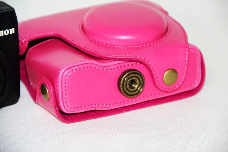 PU Leather Camera Protection Pouch + Shoulder Strap for Canon PowerShot G15/G16 - Rose