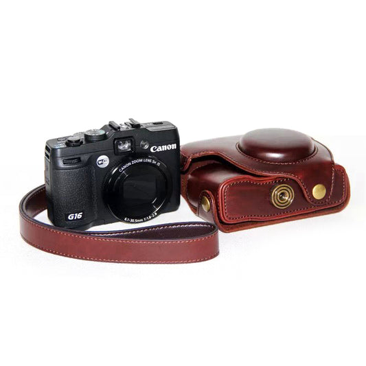 PU Leather Camera Protector Case + Strap for Canon PowerShot G15/G16 - Coffee