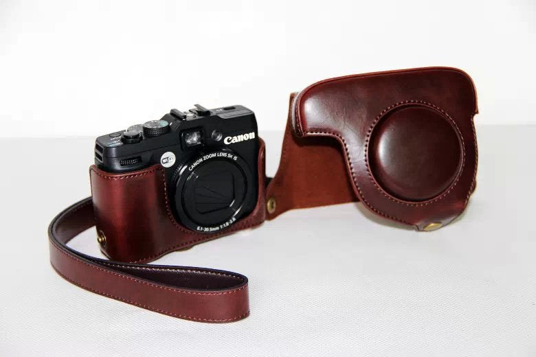 PU Leather Camera Protector Case + Strap for Canon PowerShot G15/G16 - Coffee