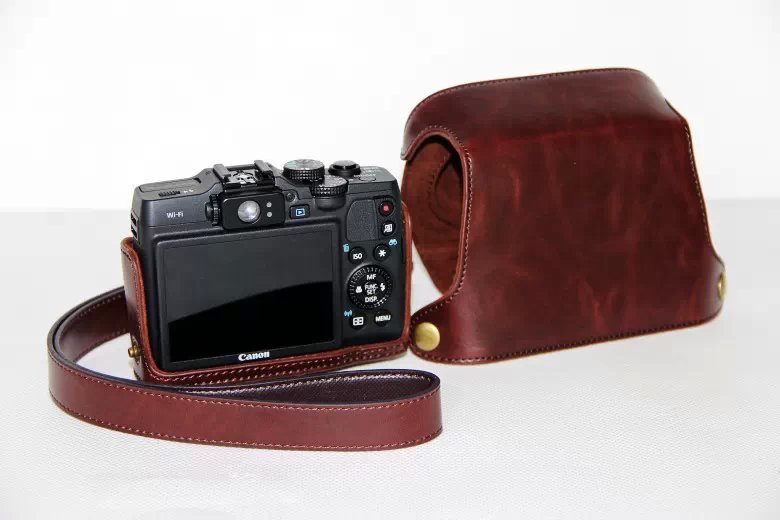 PU Leather Camera Protector Case + Strap for Canon PowerShot G15/G16 - Coffee
