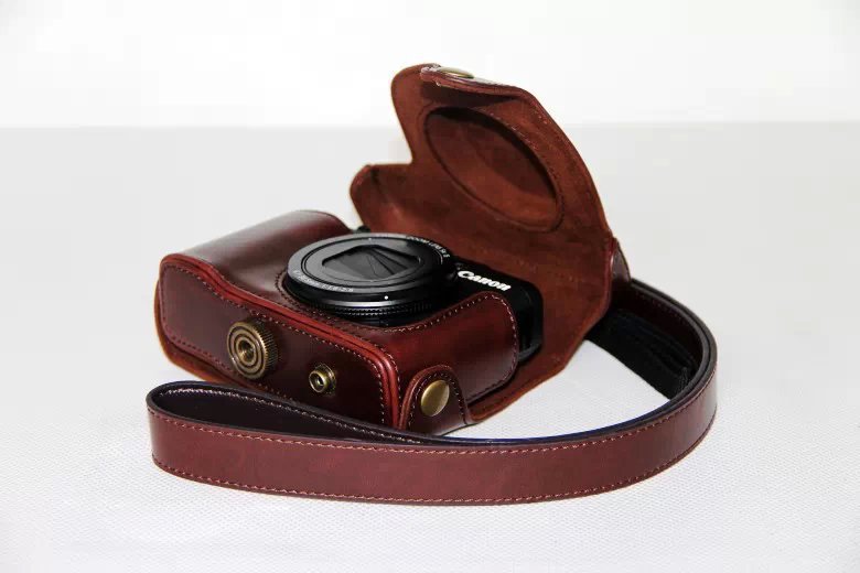 PU Leather Camera Protector Case + Strap for Canon PowerShot G15/G16 - Coffee