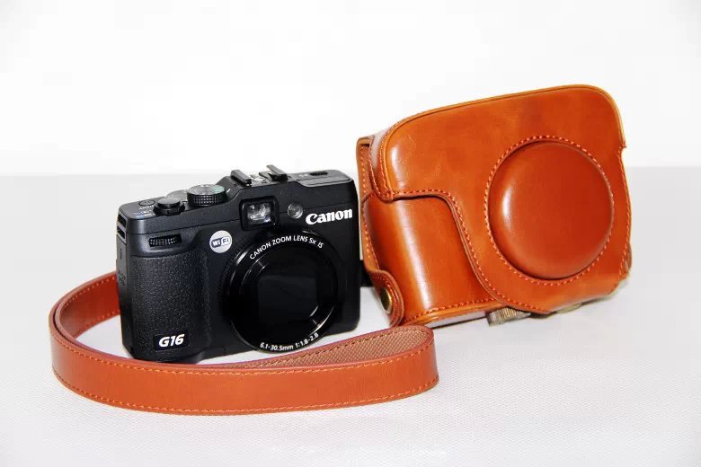 PU Leather Camera Protective Bag + Strap for Canon PowerShot G15/G16 - Brown