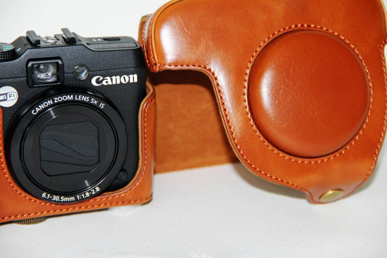PU Leather Camera Protective Bag + Strap for Canon PowerShot G15/G16 - Brown