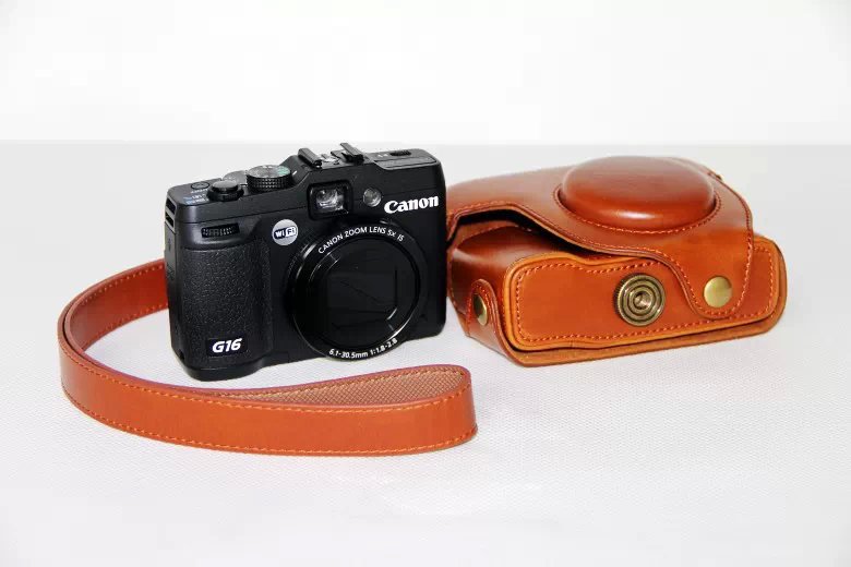 PU Leather Camera Protective Bag + Strap for Canon PowerShot G15/G16 - Brown