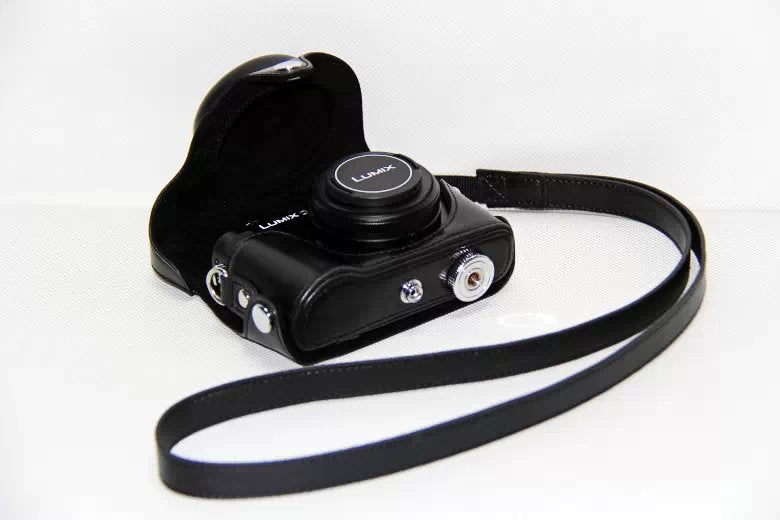 Protective Leather Camera Case with Shoulder Strap for Panasonic LX7 / LX5 / LX3 - Black