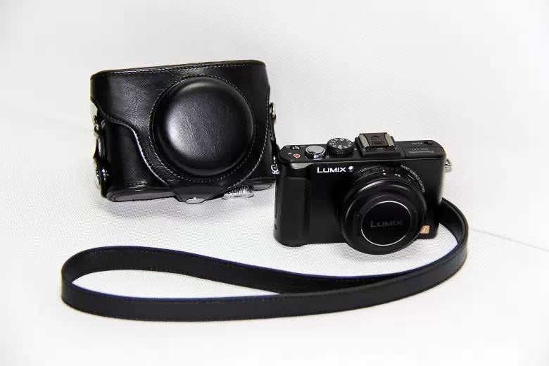 Protective Leather Camera Case with Shoulder Strap for Panasonic LX7 / LX5 / LX3 - Black