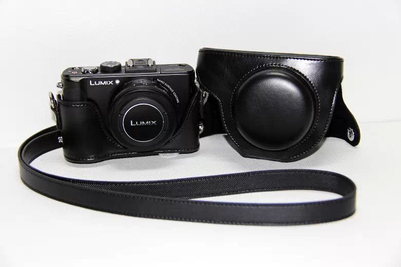 Protective Leather Camera Case with Shoulder Strap for Panasonic LX7 / LX5 / LX3 - Black