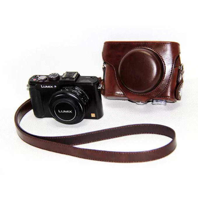 Protective PU Leather Camera Case with Shoulder Strap for Panasonic LX7 / LX5 / LX3 - Coffee