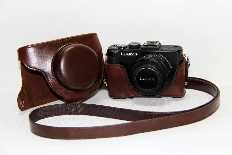 Protective PU Leather Camera Case with Shoulder Strap for Panasonic LX7 / LX5 / LX3 - Coffee