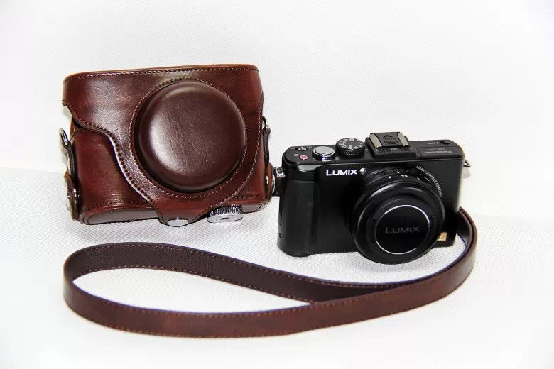 Protective PU Leather Camera Case with Shoulder Strap for Panasonic LX7 / LX5 / LX3 - Coffee