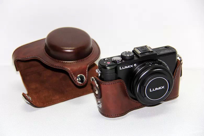 Protective PU Leather Camera Case with Shoulder Strap for Panasonic LX7 / LX5 / LX3 - Coffee