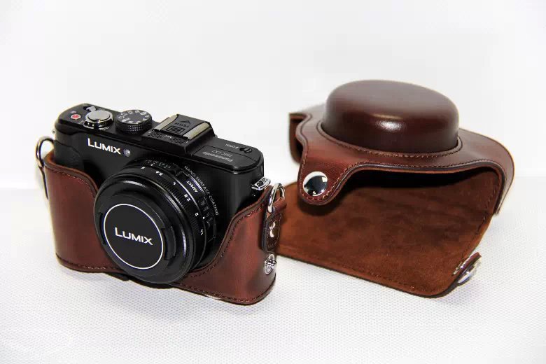 Protective PU Leather Camera Case with Shoulder Strap for Panasonic LX7 / LX5 / LX3 - Coffee