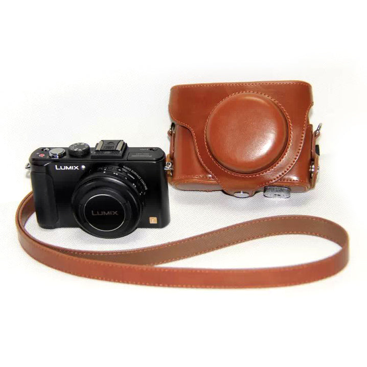 Protective Leather Camera Shell with Shoulder Strap for Panasonic LX7 / LX5 / LX3 - Brown
