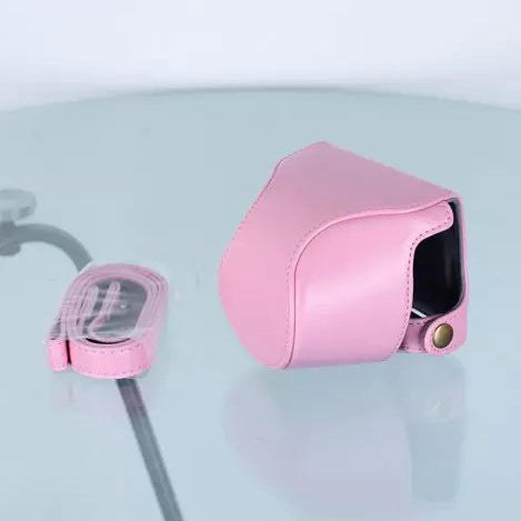 Protective Leather Camera Cover Case with Shoulder Strap for Nikon J5 with 10-30mm Lens (Taiwan Version) - Pink