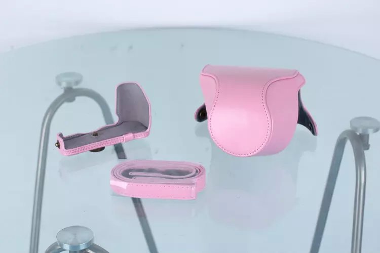 Protective Leather Camera Cover Case with Shoulder Strap for Nikon J5 with 10-30mm Lens (Taiwan Version) - Pink