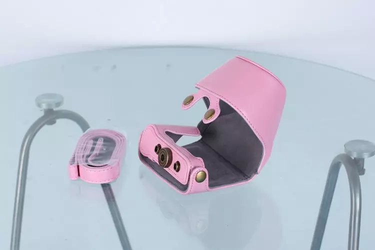 Protective Leather Camera Cover Case with Shoulder Strap for Nikon J5 with 10-30mm Lens (Taiwan Version) - Pink