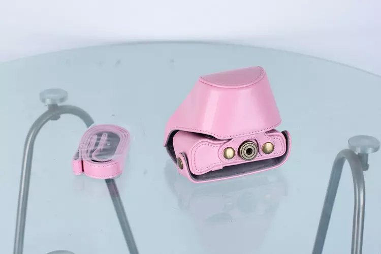 Protective Leather Camera Cover Case with Shoulder Strap for Nikon J5 with 10-30mm Lens (Taiwan Version) - Pink