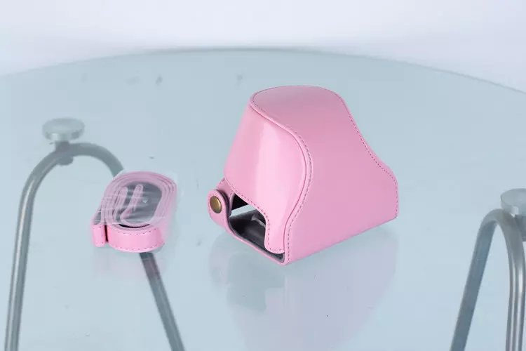 Protective Leather Camera Cover Case with Shoulder Strap for Nikon J5 with 10-30mm Lens (Taiwan Version) - Pink