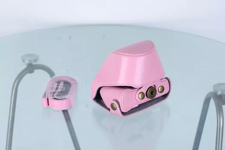 Protective Leather Camera Cover Case with Shoulder Strap for Nikon J5 with 10-30mm Lens (Taiwan Version) - Pink