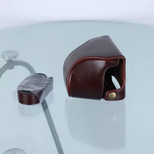Leather Protective Camera Cover with Shoulder Strap for Nikon J5 with 10-30mm Lens (Taiwan Version) - Coffee
