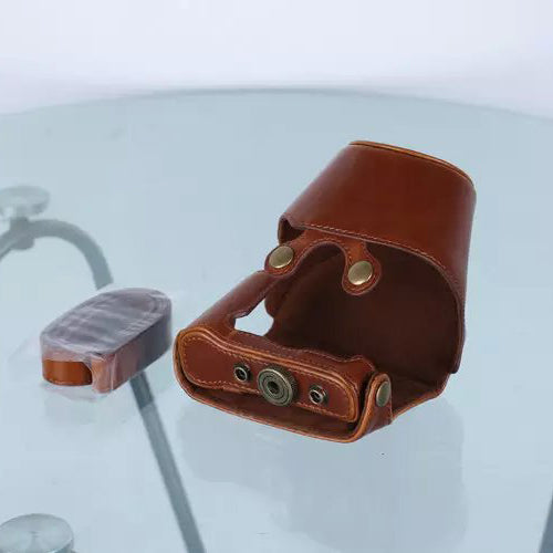 Leather Camera Protective Case with Shoulder Strap for Nikon J5 with 10-30mm Lens (Taiwan Version) - Brown