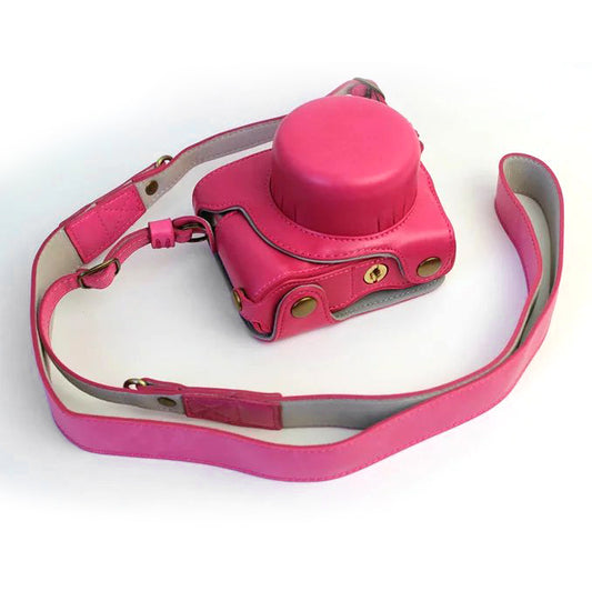 Protective Leather Camera Shell Bag with Shoulder Strap for Nikon J5 (10-30mm) - Rose