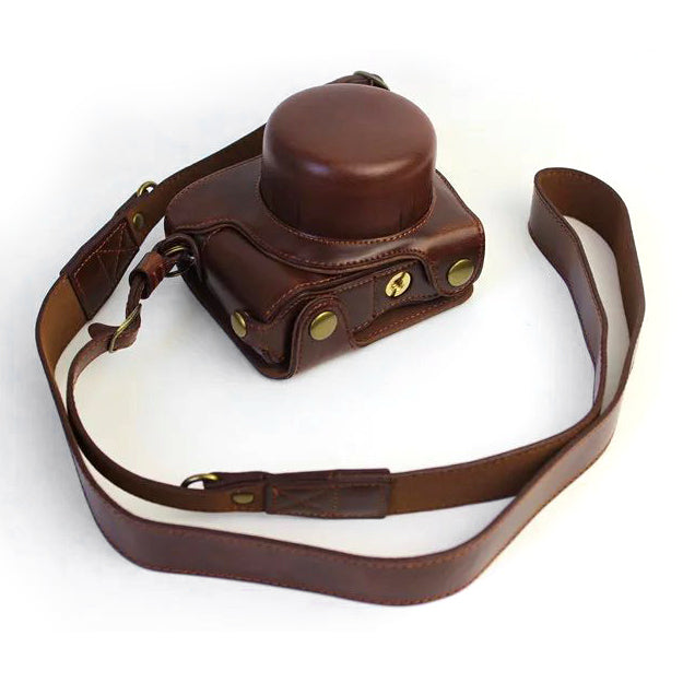 Protective Leather Camera Cover Bag with Shoulder Strap for Nikon J5 (10-30mm) - Coffee