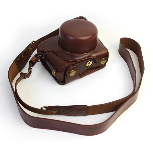 Protective Leather Camera Cover Bag with Shoulder Strap for Nikon J5 (10-30mm) - Coffee