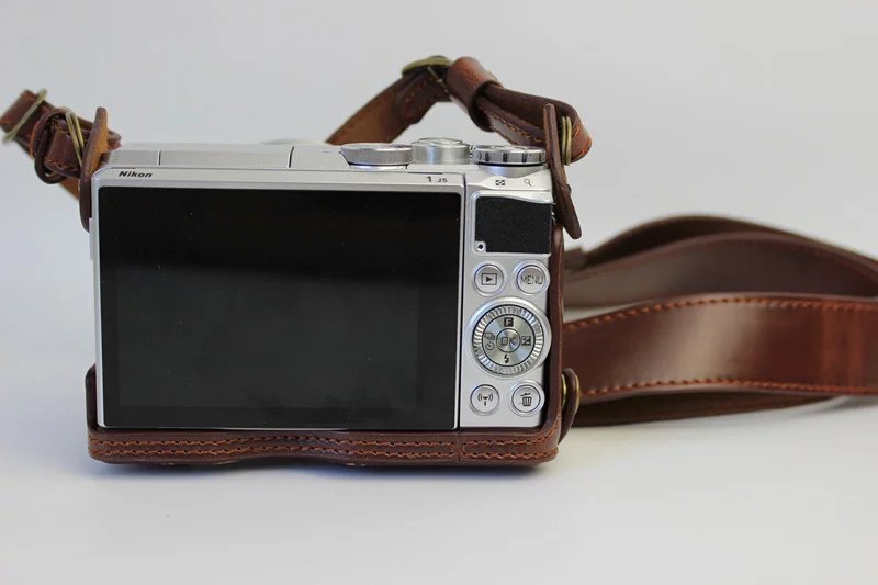 Protective Leather Camera Cover Bag with Shoulder Strap for Nikon J5 (10-30mm) - Coffee