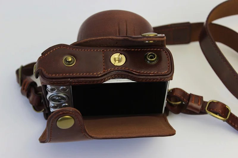 Protective Leather Camera Cover Bag with Shoulder Strap for Nikon J5 (10-30mm) - Coffee
