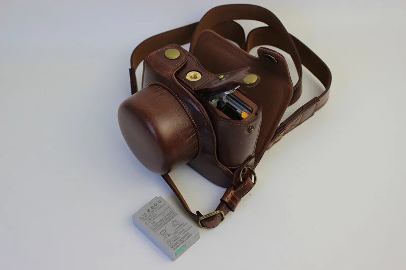 Protective Leather Camera Cover Bag with Shoulder Strap for Nikon J5 (10-30mm) - Coffee
